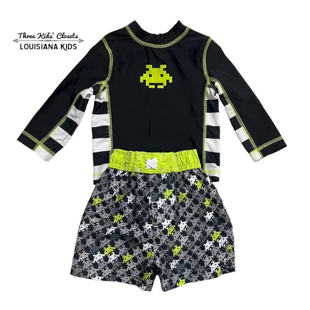 Circo Sz 12m Pixelated Monster Rashguard & Swim Trunks